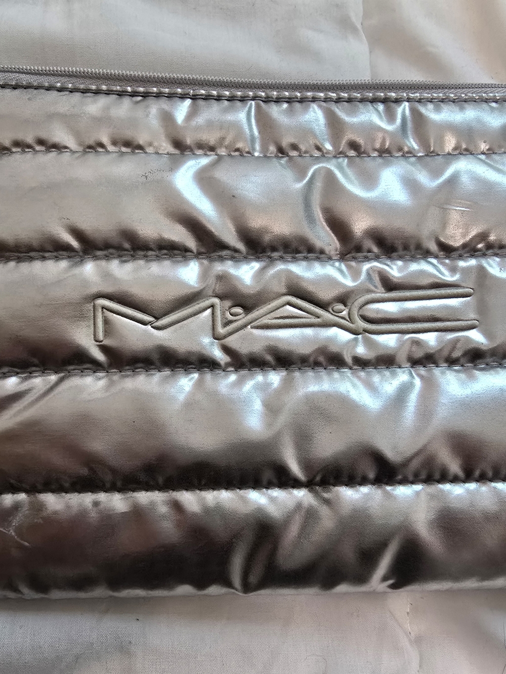MAC Cosmetics Metallic Silver Quilted Cosmetic Clutch